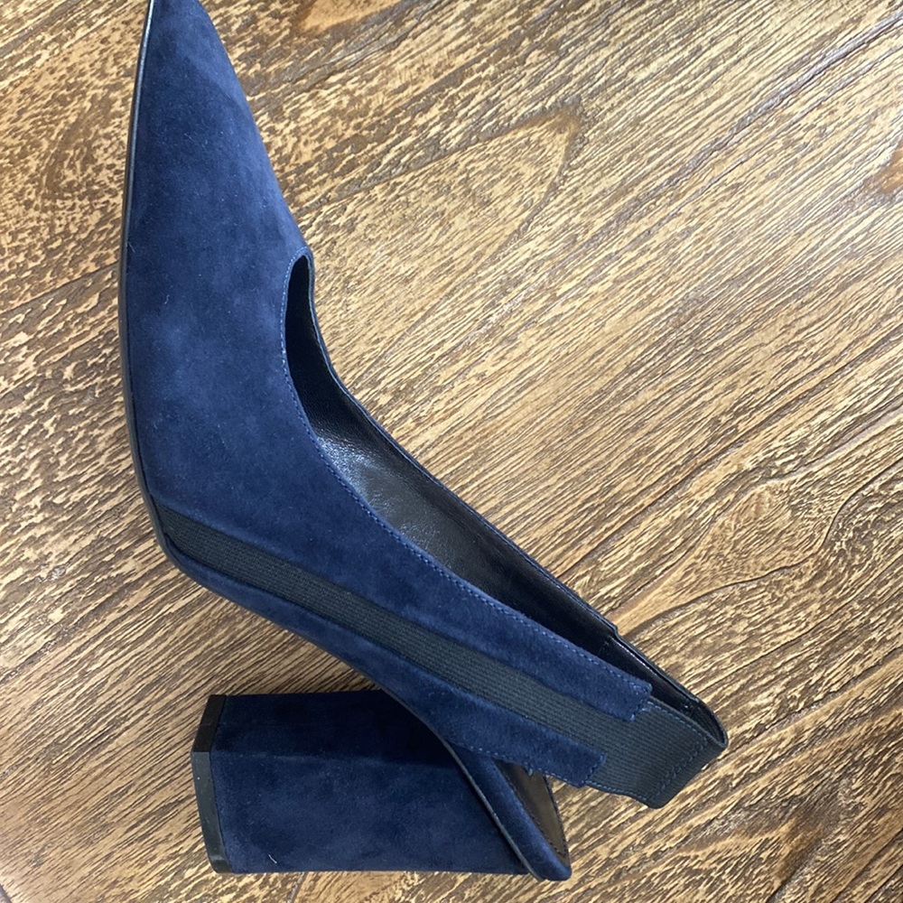Nwt and original box Lafayette 148 ink blue suede slingback shoes